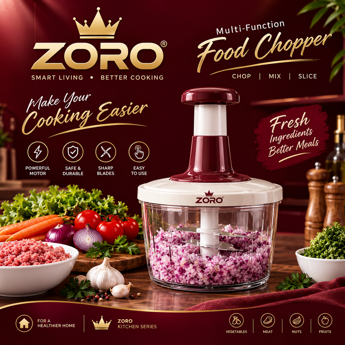 ZORO Manual Vegetable Chopper – Sabzi, Pyaz aur Fruits ki Asaan Chopping
